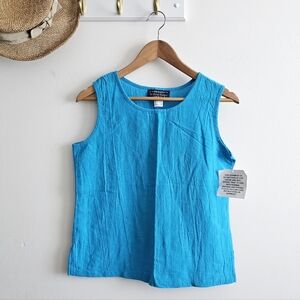 VTG Willow Ridge Blue Crinkle Cotton Tank Top Small NWT Sleeveless Made In USA